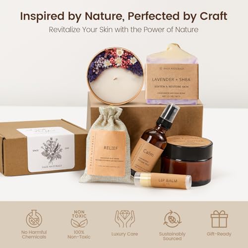 Bath Gift Set, Spa Gifts for Women, Self Care Products for Women, Lavender & Cream Soap Bar, Calm Pillow Mist, Bath Bomb & Shower Steamer, Body Butter and Lip Balm - Image 2
