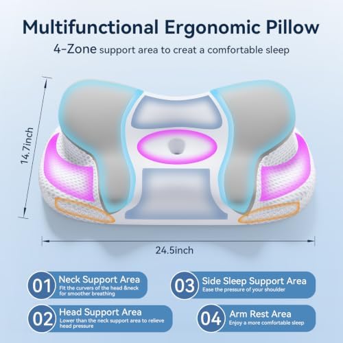 Cervical Pillow for Neck and Shoulder Pain Relief, Ergonomic Contour Memory Foam Pillows with Breathable Ice Silk Cover, Orthopedic Bed Pillow for Side Back Stomach Sleeper (Blue) - Image 7