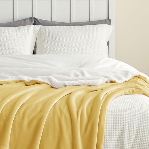 Bedsure GentleSoft Sherpa Fleece Blankets King Size for Bed, Non-Heated, Thick and Warm Throw for Women and Men, Soft Fuzzy Plush King Blanket for Fall, Yellow, 108x90 Inches - Image 4
