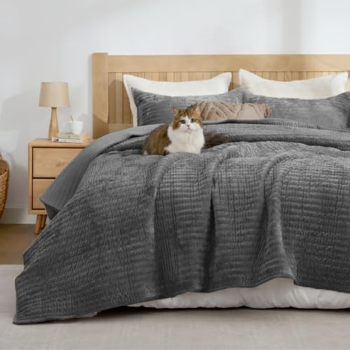 BEDELITE Velvet Quilt Set King Size, Luxury Velvet Comforter Bedding - Image 2