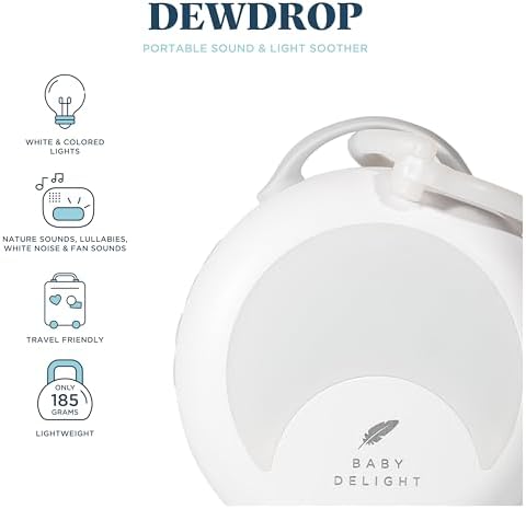 Baby Delight Dewdrop White Noise Sound Machine | Portable Travel Nightlight | 30 Sleep Sounds | Lullabies, Nature Sounds, White Noise & More | 8 Light Colors | Voice Recorder | Rechargeable - Image 2
