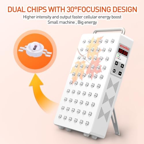 Red Light Therapy Panel, 5 Wavelength 60 Dual Chip LEDs 630+660+810+830+850nm Near Infrared Lamp Therapy Device Timer & Stand for Body Pain Relief Face Skin Health Sleep 100W White - Image 4