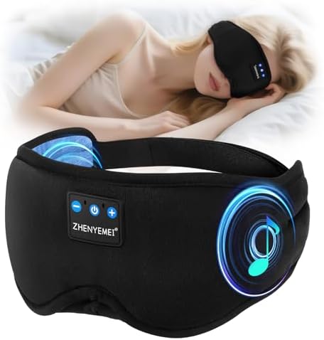 Sleep Mask with Bluetooth 5.4 Headphones - Blackout Sleeping Mask Side Sleeper Eye Masks Earphone Rechargeable Headband Wiless Music Ear Muffs Portable Travel Essentials Gift for Women Men Mom by RestEasyLiveCalm