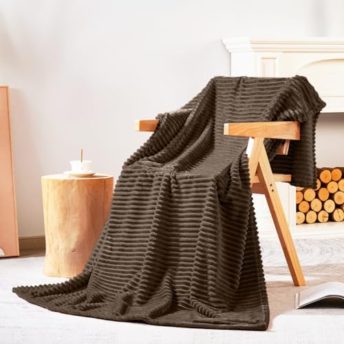 Bnuitland Brown Flannel Throw (50X71 inches),300GSM Super Soft Fleece Stripe Pattern Sofa Blanket, Lightweight Cozy Bed Throw for Home Decor All Season - Image 4