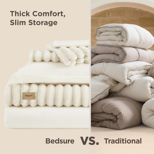 Bedsure Gentlesoft 2-in-1 King Size Comforter Set and Detachable Fluffy Blanket, Cream White Bedding Set For All Season Use, Detachable Design for Space Saving (Includes 2 Pillow Shams, 2 Pillowcases) - Image 6