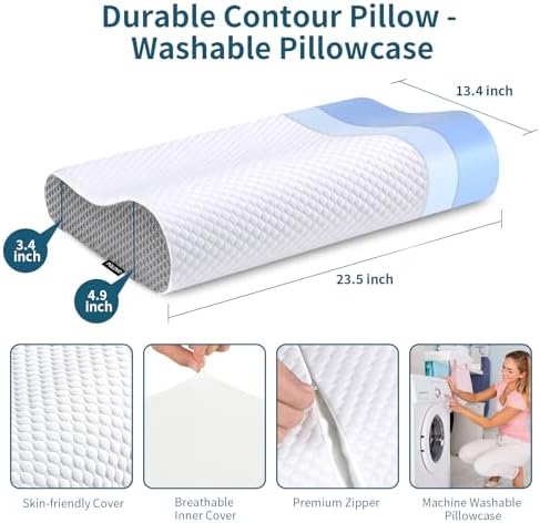 Neck Pillow Memory Foam for Pain Relief Bed Pillow for Sleeping, Ergonomic Orthopedic Cervical for Neck and Shoulder Pain, Side Back Stomach Sleeper(White&Grey) - Image 5