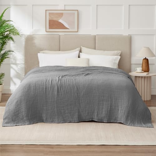 100% Cotton Muslin Blanket California King 120" x 90", 6 Layers Breathable and Lightweight Oversized Blankets for Bed, Soft Cooling Gauze Blanket for Adults All Season, Medium Grey - Image 7