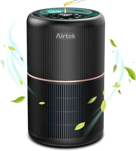 AIRTOK HEPA Air Purifier for Home Bedroom with Fragrance Sponges | 4-In-1 H13 True HEPA Air Filter for Smoke Dust Pollen Pet Dander Odors,99.97% Removal to 0.1 Microns | Ozone-Free, Night Light,Black by AIRTOK
