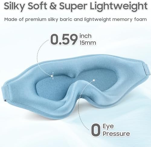 Sleep Mask - Total Blackout 3D Sleeping Mask, Super Lightweight & Silky Soft Eye Mask for Sleeping, Fully Adjustable Fit for Home, Traveling, Meditation, Yoga, Light Blue, Mothers Day Gifts - Image 4