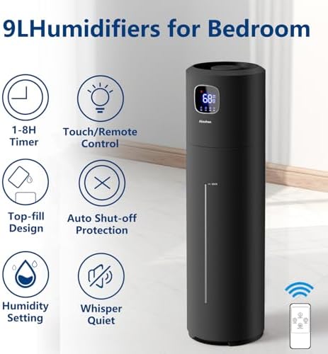 Large Humidifiers for Bedroom, 9L/2.5Gal Ultrasonic Cool Mist, Easy Clean with 350ML/H Mist Speed, Quiet Tower, Suitable for Kids Room Plant Yoga Office Study Room - Image 2