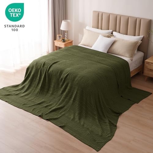 PHF Lightweight 100% Cotton Waffle Blanket, Oversized King, Capulet Olive - Image 5