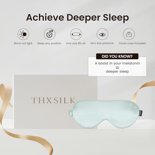THXSILK Sleep Mask 100% 25 Momme Pure Mulberry Silk Super Smooth Cooling Sleep Eye Mask Blackout for Women/Man/Kids, Eye Cover with Wide Head Strap for Good Night Sleep, Light Blue - Image 3