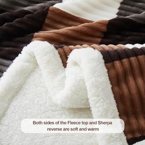 PU MEI Sherpa Blanket Full/Queen Plaid Thick Bed Blanket, 90”*80” Super Soft Flannel Fuzzy Fleece Reversible Velvet Plush Warm Blanket for Couch (Brown-Check, 80"*90") - Image 4