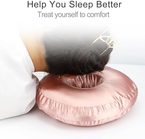 Washable Silky Satin Ear Piercing Pillow with Removable Pillowcase Smooth Cooling Donut Pillows Hole for Ear Pain Relief CNH Sleeping Pressure Sore Side Sleepers Ear Guard Protector, Coral - Image 3