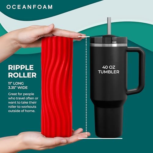 Oceanfoam Ripple Travel Foam Roller (11" x 3.35") Firm Mini Foam Roller for Physical Therapy, Deep Tissue Massage, Back Pain - High Density, Ergonomic Wave Textured - Yoga, Pilates, Exercise (Red) - Image 2