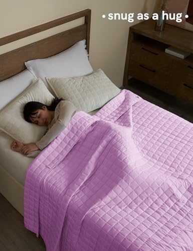 YnM Exclusive Weighted Blanket, Soothing Organic Long Stapled Cotton, Smallest Compartments, Bed Blanket for One Person of 140lbs, Ideal for Twin/Full Bed (48x72 Inches, 15 Pounds, Lavender) - Image 3