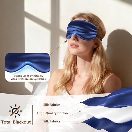 Sleep Mask Silk Eye Mask for Men Sleeping Mask, Adjustable Elastic Strap for Night Shading Sleep Mask, Soft and Comfortable for Both Men and Women (Dark Blue, 2 Packs) - Image 3