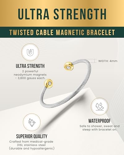 MagnetRX® Twisted Cable Magnetic Bracelet Cuff (Silver/Gold, Medium) - Image 4