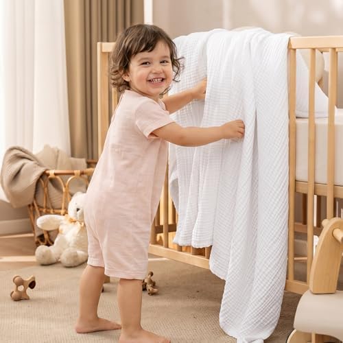 PHF 100% Cotton Muslin Blanket Twin XL Size 66"x90", 4-Layer Lightweight Gauze Throw, Breathable Cloud-Soft Minimalist Blanket for Bed, Couch, Camping & Baby, White, Ideal Gift - Image 6