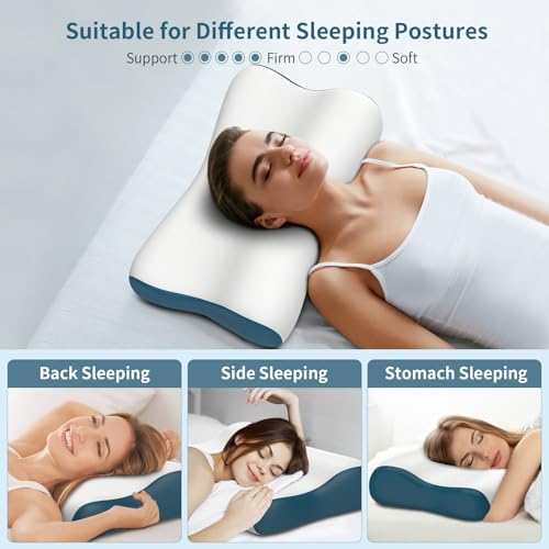 Ylekto Cervical Neck Pillow for Pain Relief - Ergonomic Pillow Side Sleeper Pillow for Sleeping, Contour Memory Foam Pillows Bed Pillow for Side, Back & Stomach Sleepers (White & Blue) - Image 6