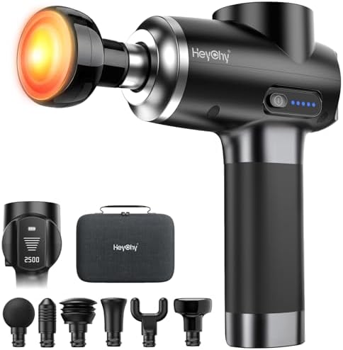 HEYCHY Massage Gun Deep Tissue, 6 Heads Muscle Massager Heat Therapy by HeyChy