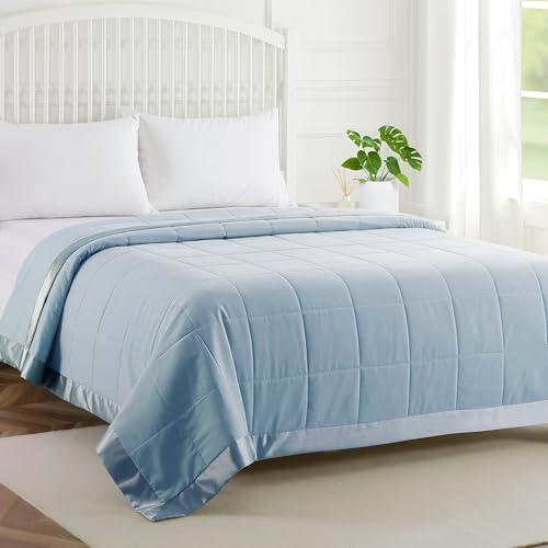 COMFLIVE Queen Down Alternative Blanket - Lightweight Satin Trim, Blue by COMFLIVE
