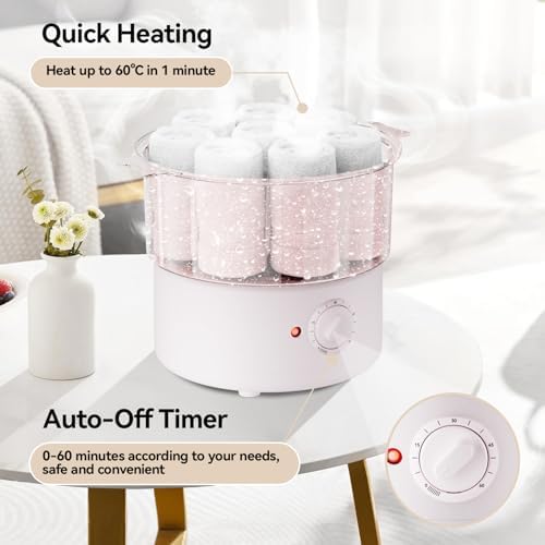 Mini Hot Towel Warmer - 1 min Steam & 60℃ in 20mins, Towel Steamer for Facials/Barber/Massage, Portable 2.4lbs Small Heater for Home Spa/Bathroom/Light Salon Use (Pink-X-Small) - Image 2