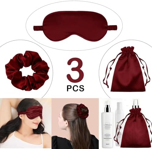 3Pcs Satin Eye Mask Silk Sleep Masks Set Silky Blindfold Eyeshade Blackout Eyes Cover Pouches Bag Scrunchy Wedding Gift - Image 2