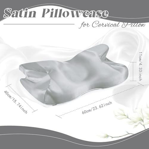 P Pothuiny Light Grey Satin Cervical Pillow Case Cover 1-Pack with Zipper - Image 3