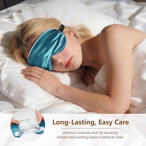 Sleep Mask Silk Eye Mask for Men Sleeping Mask, Adjustable Elastic Strap for Night Shading Sleep Mask, Soft and Comfortable for Both Men and Women (Peacock Blue, 3 Packs) - Image 5