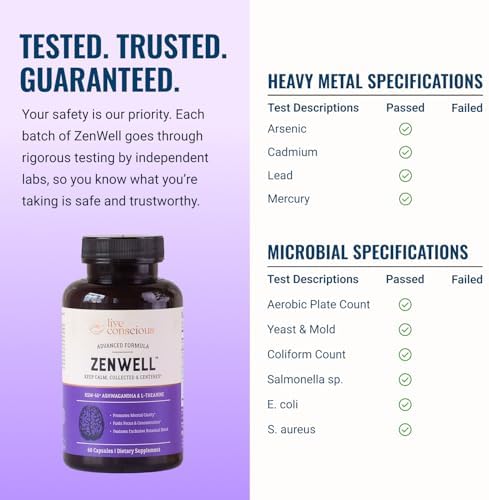 Live Conscious KSM-66 Ashwagandha Supplement w/L Theanine & AlphaWave - ZenWell Everyday Stress Relief, Cognitive, Brain Health - Ashwagandha for Men & Women - 60 Capsules - Image 6