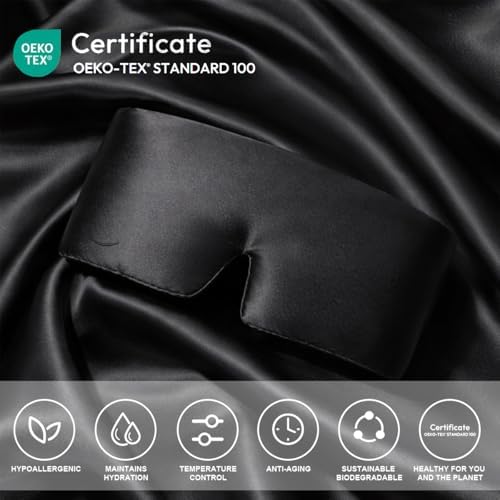 100% Pure Mulberry Silk Sleep Mask – Luxury Ultra Soft Light Blocking Eye Mask with Face-Hugging Fit & Adjustable Strap for Deep Sleep, Travel & Relaxation (Black) - Image 5