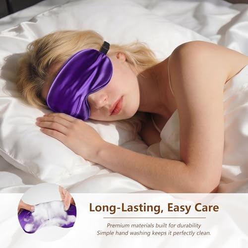 Sleep Mask Silk Eye Mask for Men Sleeping Mask, Adjustable Elastic Strap for Night Shading Sleep Mask, Soft and Comfortable for Both Men and Women (Purple, 3 Packs) - Image 5