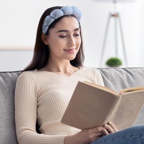 Ztomine Spa Terry Cloth Headband Combo Pack - 2 Puffy Makeup Facial Headbands for Face Washing and Masks (Beige + Blue) - Image 3