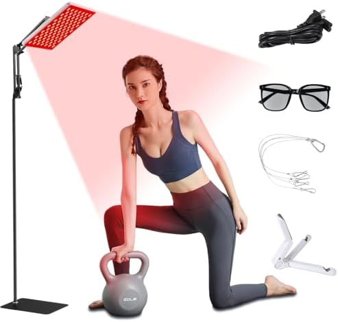 45W Red Light Therapy Device for Face Body 660nm 850nm Near Infrared Therapy Lamp with Adjustable Stand 169LEDs Noiseless Red Light Lamp for Full Body by FREGENBO