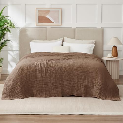 100% Cotton Muslin Blanket California King 120" x 90", 6 Layers Breathable and Lightweight Oversized Blankets for Bed, Soft Cooling Gauze Blanket for Adults All Season, Tan - Image 7