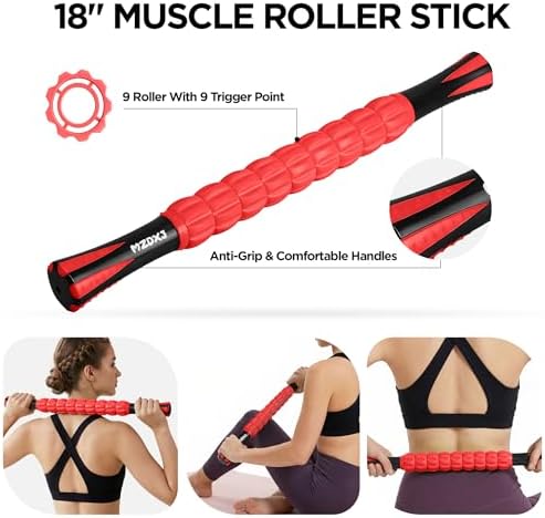 Muscle Roller & Massage Roller Stick for Athletes - Lymphatic Drainage Support, Relieves Muscle Soreness, Cramping & Tightness - Targets Legs, Arms, Back & Calves （Red Wheel） - Image 2