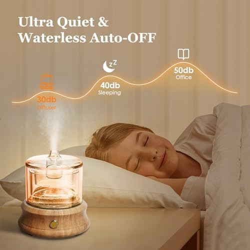 Lecdura 80ML Glass Essential Oil Diffuser with Glass Reservoir & Wood Base, Small Ultrasonic Aroma Diffusers with Auto-Off 7 Color for Home Office Bedroom Yoga - Image 5
