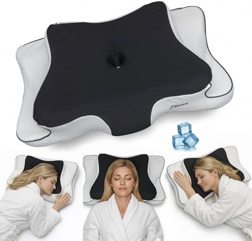Cervical Neck Pillow for Sleeping – Cooling Memory Foam Cervical Pillow for Side Sleepers and Back Sleepers – Contour Ergonomic Neck Support (Black/White, Cooling) by Unknown