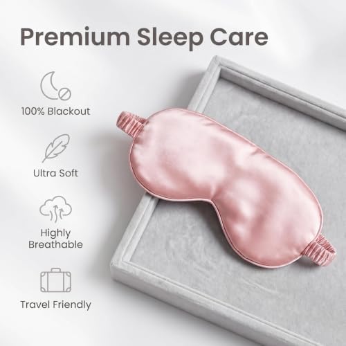 [1 Pack] QSYW Sleep Masks, Satin Eye Mask for Sleeping - Silky Eye Masks Bulk with Storage Bag & Elastic Strap,Pink - Image 5