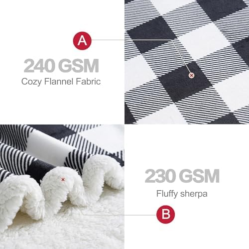 PU MEI Sherpa Fleece Throw Blanket 80" x 90" Reversible Plush Fluffy Large Big Blanket Lattice Flannel Blankets for All Season Use, Black and White - Image 4