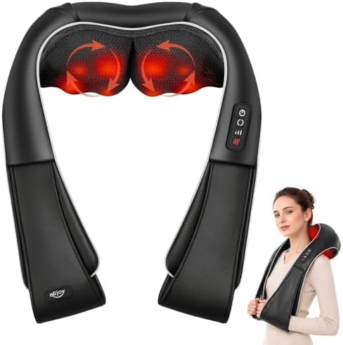 Shiatsu Neck Massager with Heat for Pain Relief Deep Tissue for Shoulder Black by ALLJOY