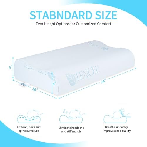 Cervical Memory Foam Pillow for Neck Pain Relief, Blue, 24 x 16 Inch - Image 3