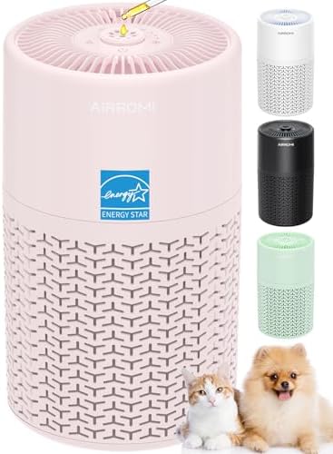 AIRROMI Pets Air Purifier for Home Allergies,Up to 660 ft². HEPA Deodorizing Activated Carbon Filter,With Fragrance Sponge for Better Sleep,Night Light,Pet Dander,Smoke,Odors,Air Cleaner A2002 Pink by AIRROMI