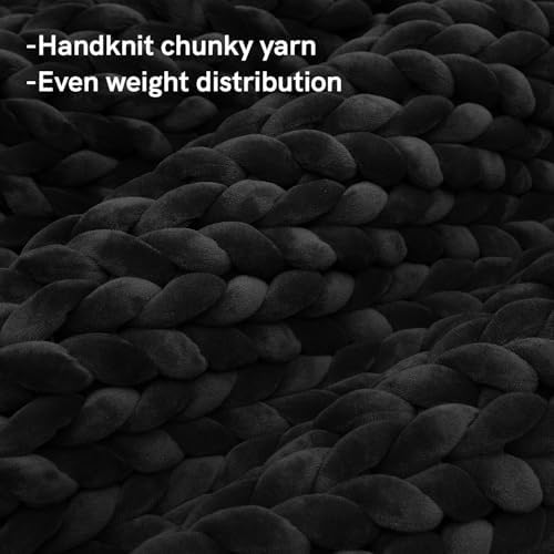 YnM Velvet Weighted Blanket, Handmade Chunky Knitted Design, Soft and Cozy, Temperature Regulating and Breathable, Machine Washable Throw for Sleep or Home Decor (Black, 85x103 Inch, 30lbs) - Image 2
