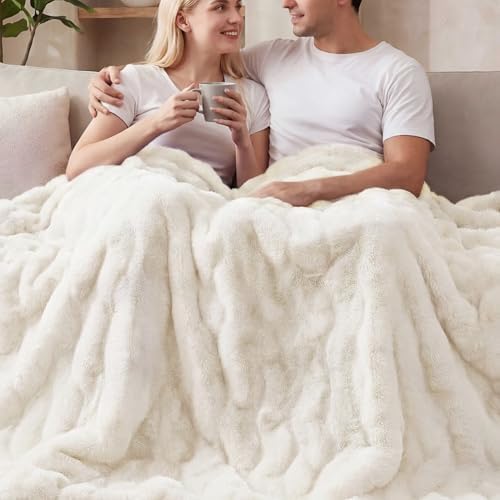 ORINOVA Light Beige Twin Fuzzy Faux Fur Throw Blanket for Couch Bedroom Living Room Furry Soft Fluffy Bed 60x80 Thick Warm Blanket for Winter Home Gifts 860 GSM by ORINOVA