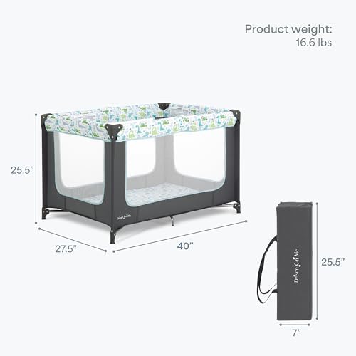 Dream On Me Zodiak Portable Playard, Compact for Travel, Carry Bag, Gray/Green - Image 3