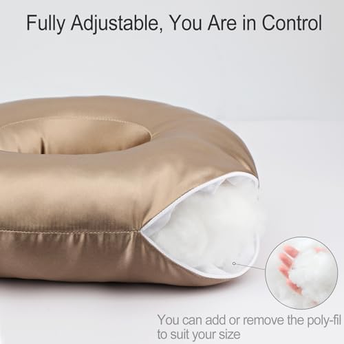 Silky Satin Piercing Pillow Ear Pillows Donut with Hole for Ear Pain CNH Piercing Pain Relief Sleeping Pressure Sore Side Sleepers Smooth Cooling Ear Guard Protector, Taupe - Image 6