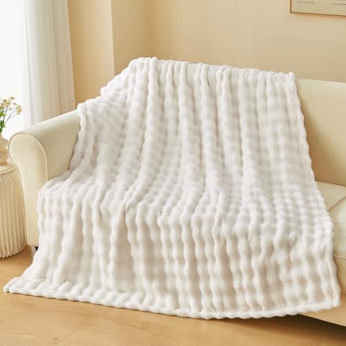 NEWCOSPLAY 3D Bubble Flannel Throw Blanket for Couch Ivory, 50"×60" by NEWCOSPLAY