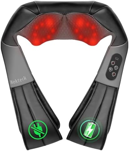 Nekteck Shiatsu Neck Massager with Heat, 2026 Upgraded Cordless Massage by Nekteck